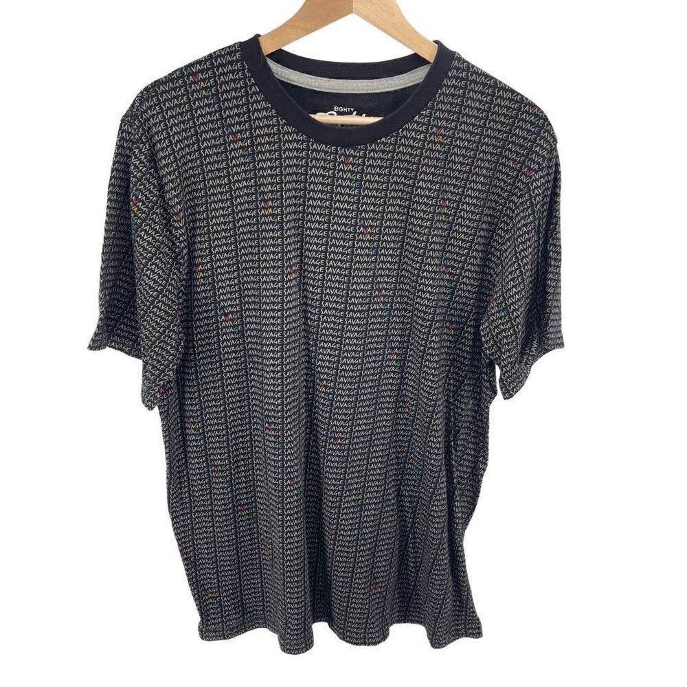 Eighty Eight Mens Pullover Shirt Savage Text Print Short Sleeve Cotton Black XL